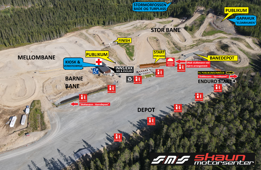 OMRÅDEKART: Hovedbane, Mellombane, Barnebane og enduro sløyfe.: